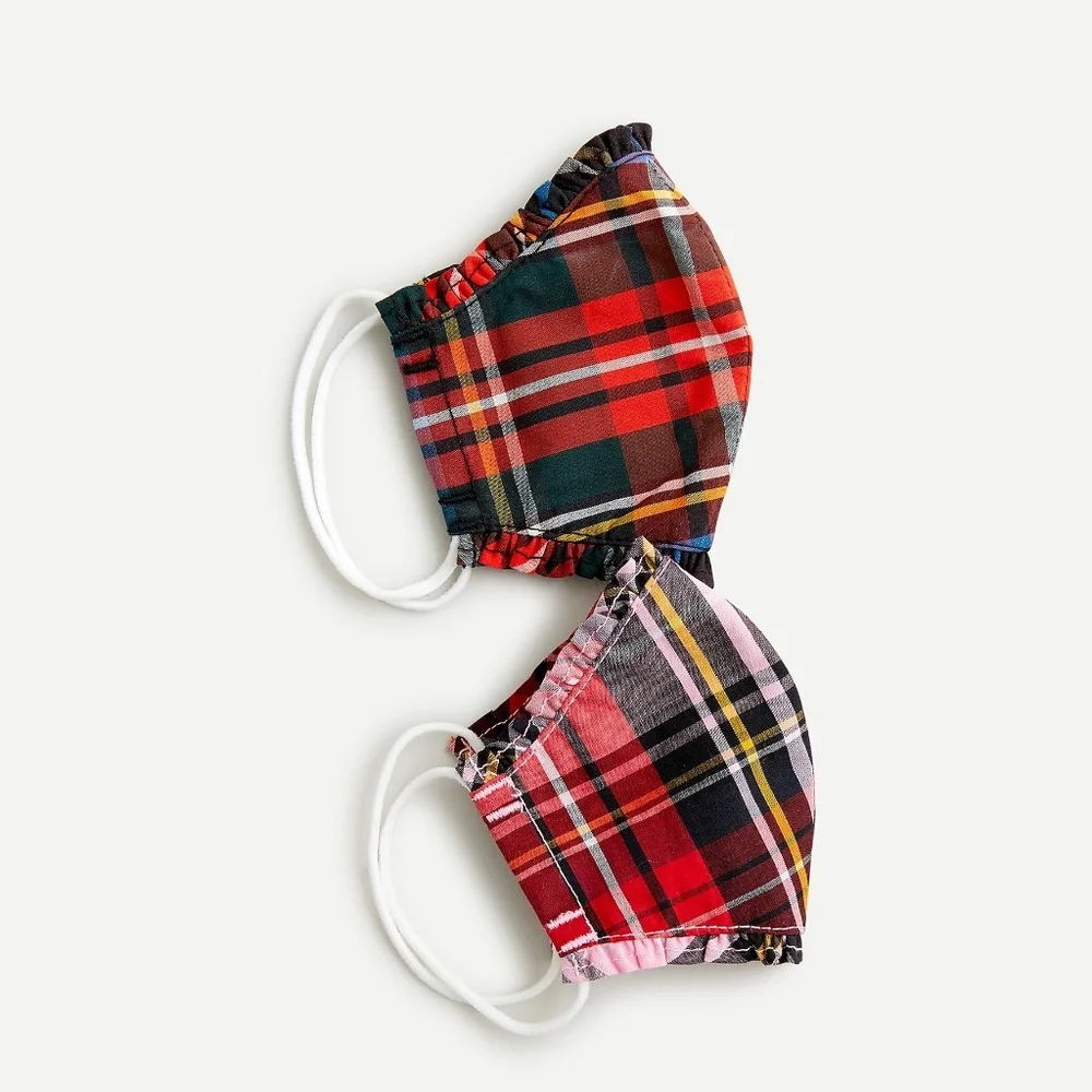 New! J Crew Crewcut Kids' Set of 2 ruffle-trim Plaid Pink face NWT